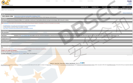 Informix：CVE-2018-1796