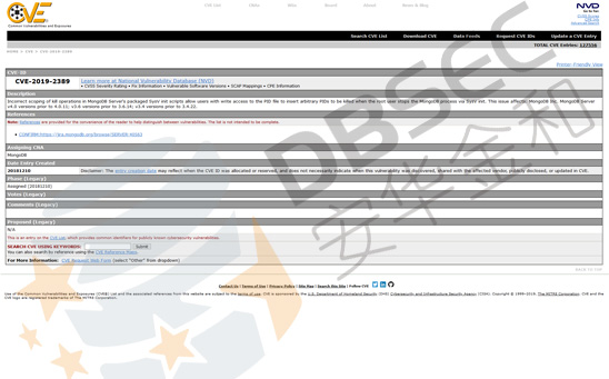 MongoDB：CVE-2019-2389