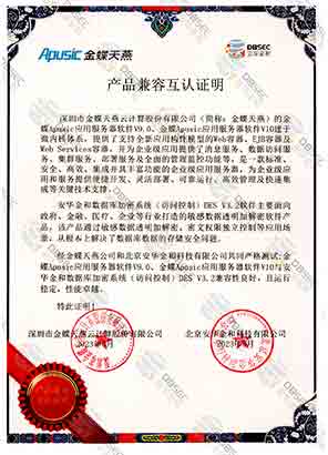 数据库加密系统（访问控制） DES V3.2_金蝶Apusic应用服务器软件V9.0-产品兼容互认证明